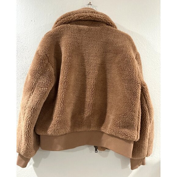 Gap Women's Faux Sherpa Moto Jacket - Brown - Size Small T Teddy Bear Jacket - Picture 3 of 9